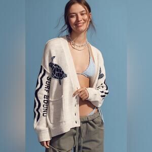 Pilcro Relaxed Sea Turtle Cardigan Sweater